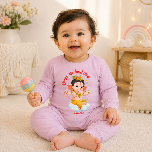 Divine On Cloud Nine with customised name_ Full Pink Romper