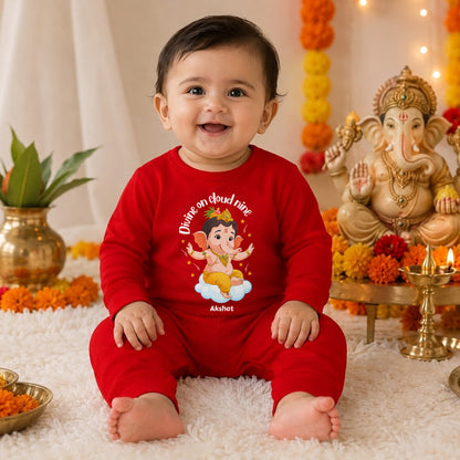 Divine On Cloud Nine with customised name_ Full Red Romper