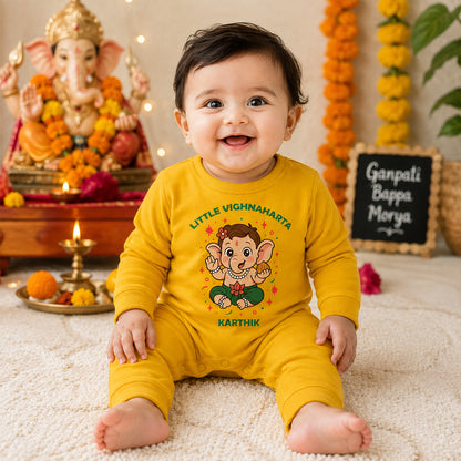 Little Vignaharta with customised name_ Full Yellow Romper