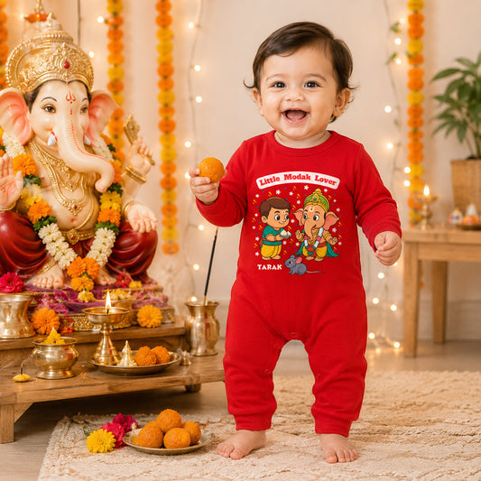 Little Modak Lover with customised name_ Full Red Romper