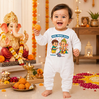 Little Modak Lover with customised name_ Full White Romper