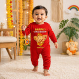 Bappa's Little Bhakt with customised name_ Full Red Romper