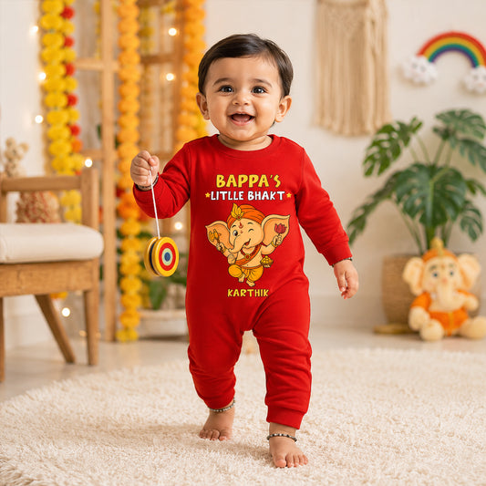 Bappa's Little Bhakt with customised name_ Full Red Romper