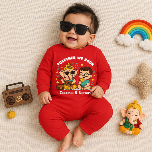 Together We Rock with customised name_ Full Red Romper