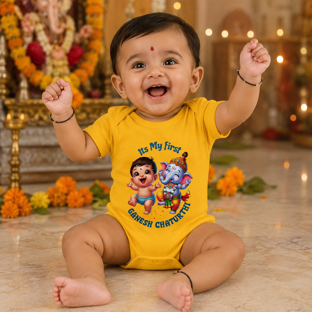 It's My First Ganesh Chaturthi_ Yellow onesie