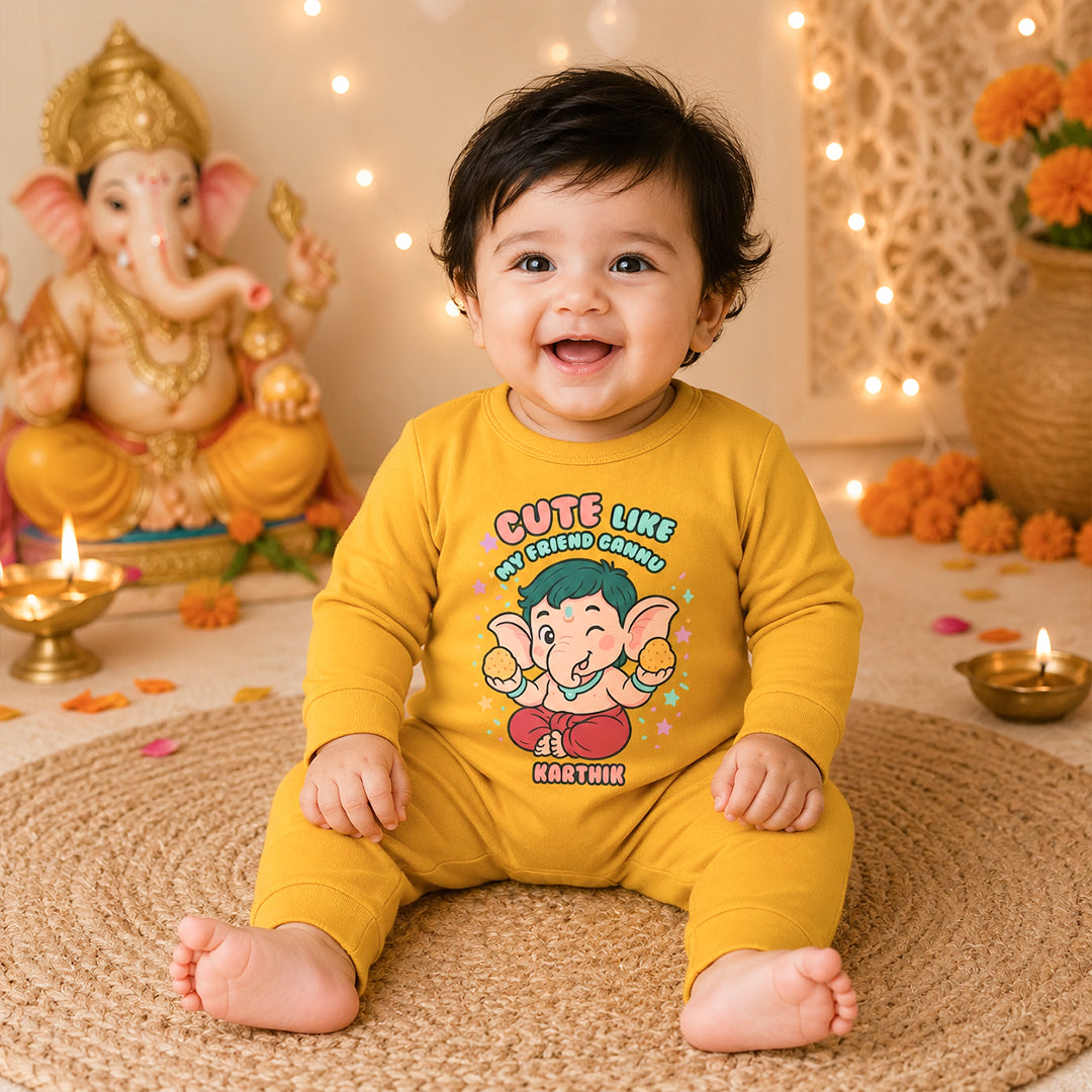 Cute Little My Friend Gannu  with customised name_ Full Yellow Romper