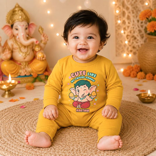 Cute Little My Friend Gannu  with customised name_ Full Yellow Romper