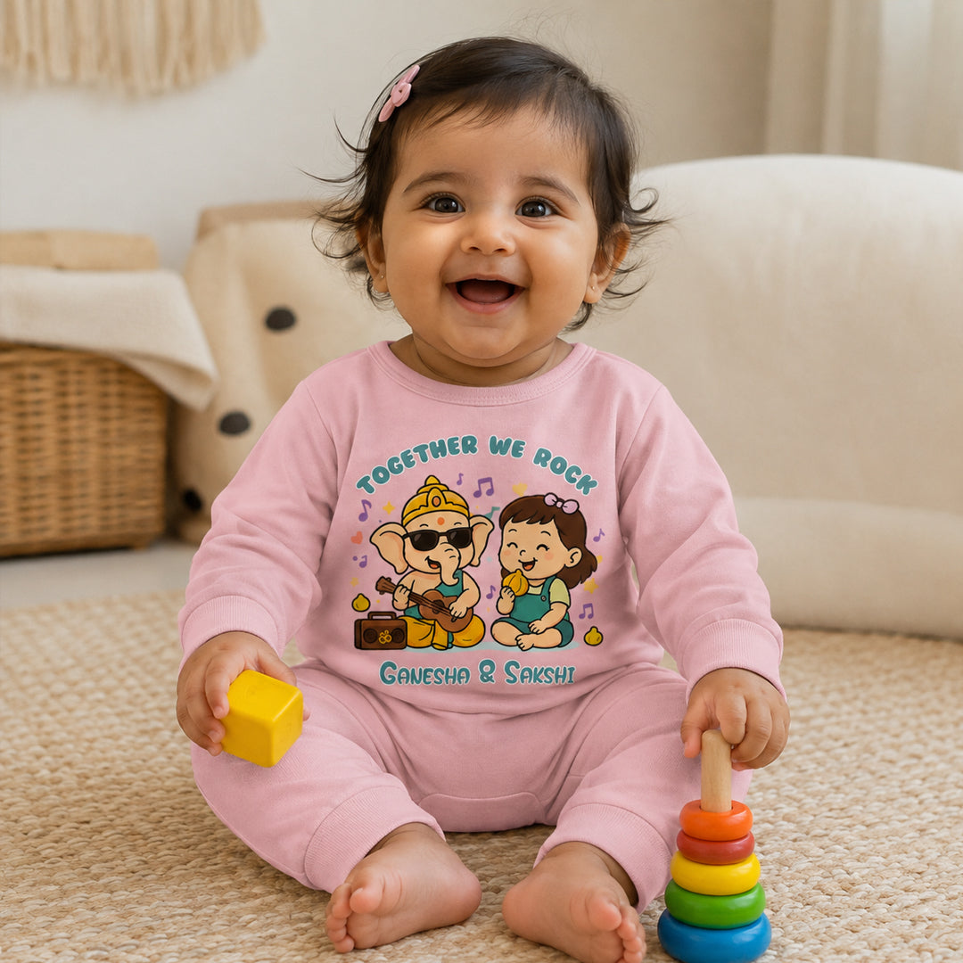 Together We Rock with customised name_ Full Pink Romper