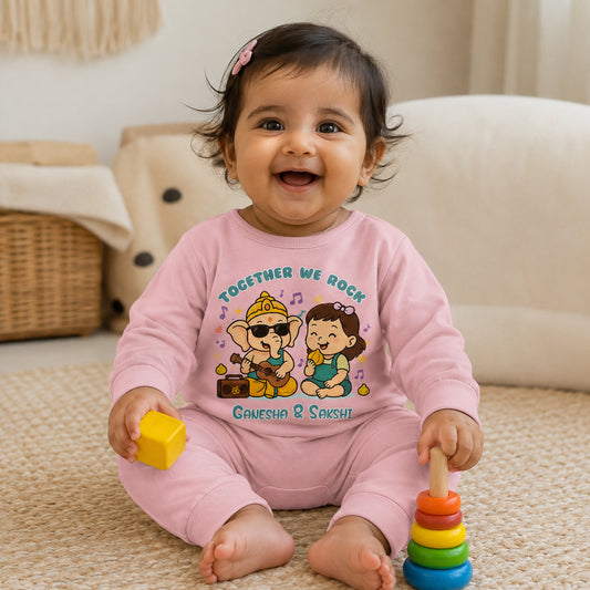 Together We Rock with customised name_ Full Pink Romper