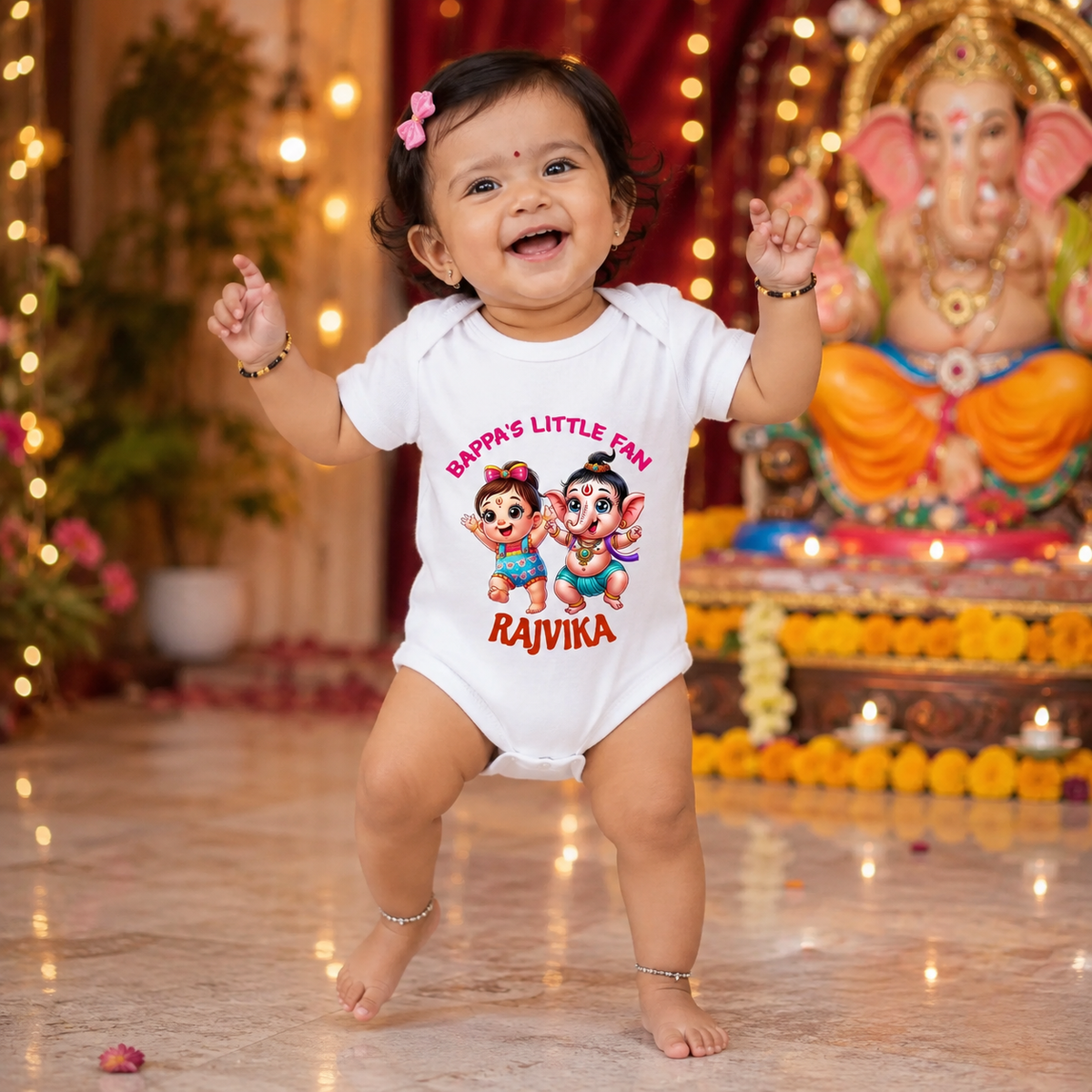 Bappa's Little Fan With customised Name_white onesie