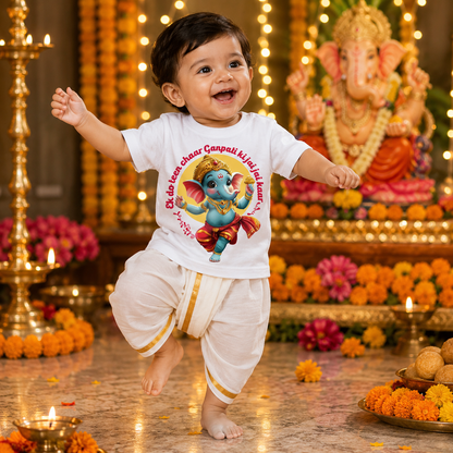Ek do teen char ganpati ki jai jai kar_ white T shirt