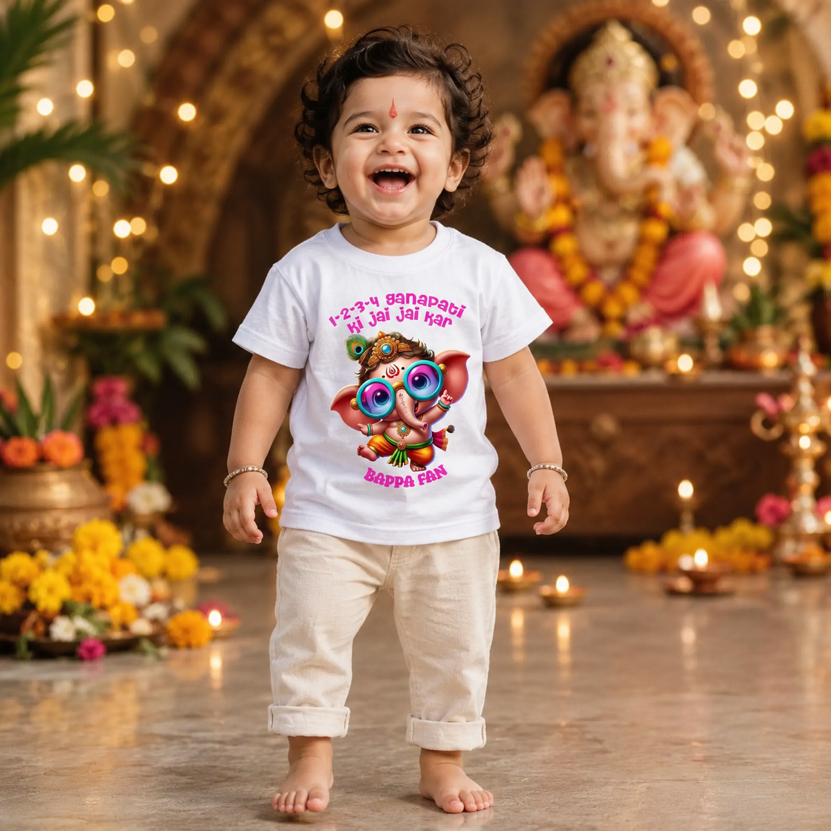 Ganpati bappa 1 2 3 4 ......White tee