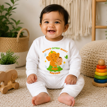 Bappa's Cutest Bhakt with customised name_ Full White Romper