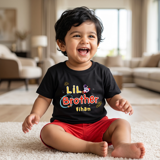 Little Brother customised with name _ Black tee