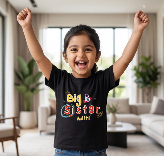 Big Sister customised with name _ Black tee