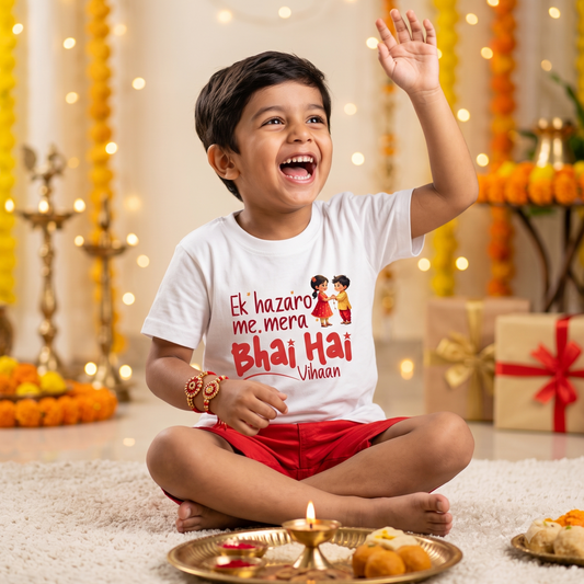Ek Hazaro Mai Mera Bhai Hai _Customised Baby name White tee