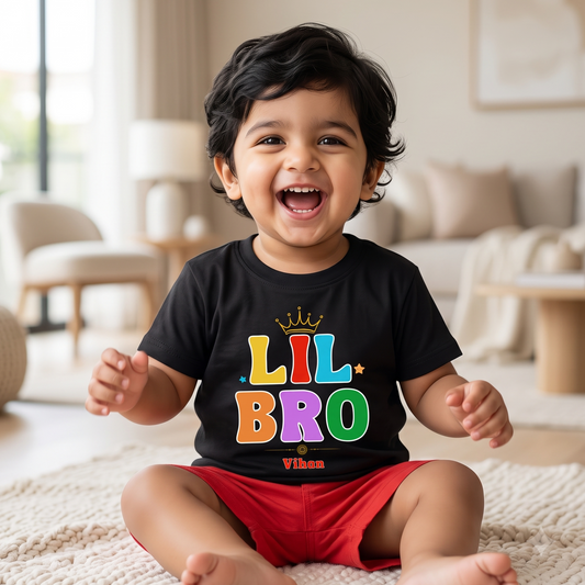 Little Bro customised with name _ Black tee