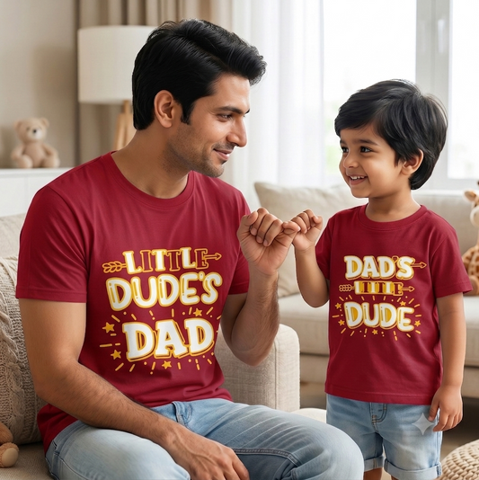 New Born & Baby Clothing | Little Dude's Father & Son Twinning Red Sets | Soft T-shirt