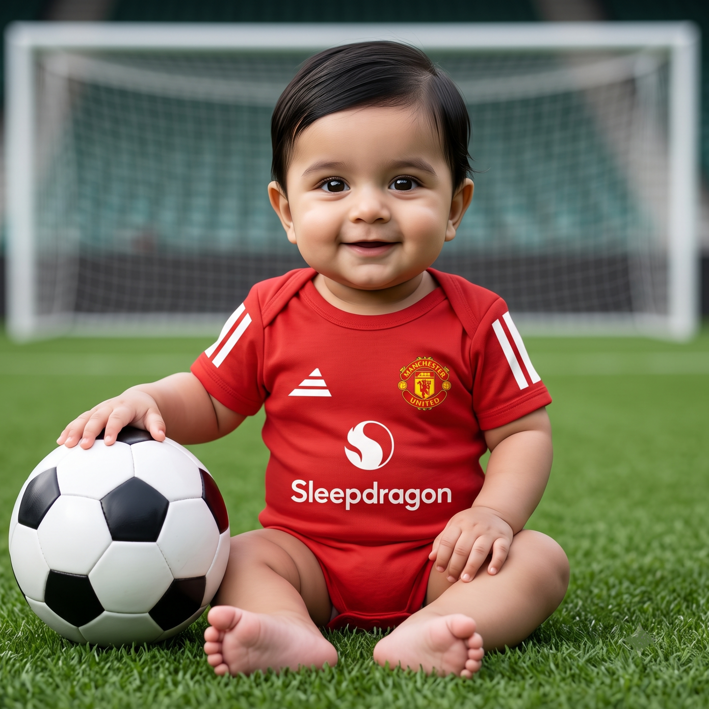 New Born & Baby clothing | Red Football Jersey Inspired Inspired Photoshoot Outfit for Baby with Customized Baby Name Printed | Soft Red Cotton