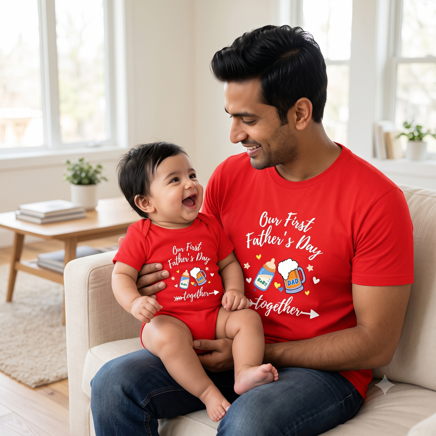 New Born & Baby Clothing | Our First Father's Day Together Twinning Sets T-shirt & Red onesie | Soft T-shirt