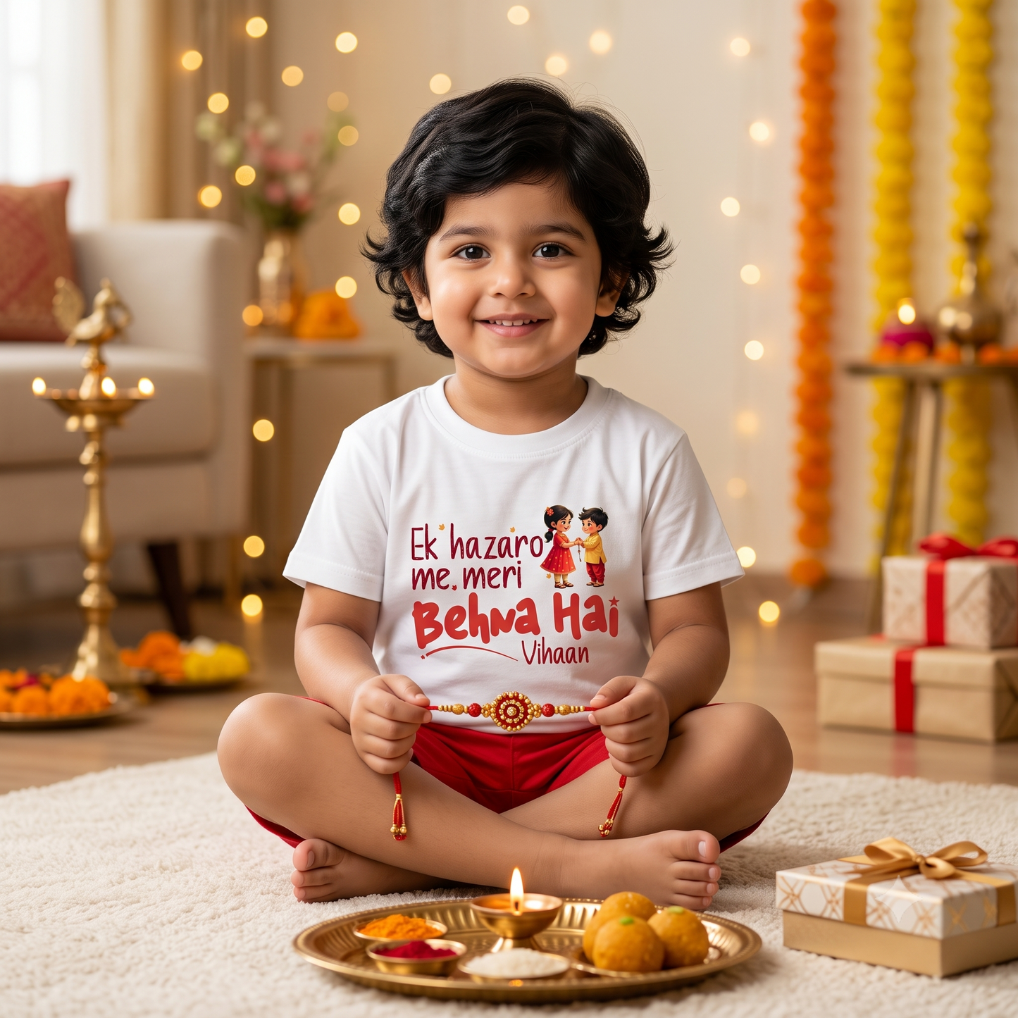 Ek Hazaro Mai Meri Behna Hai_ Customised baby name White tee
