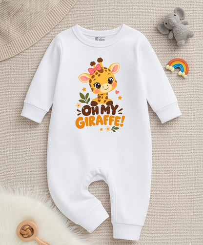 Karmikh Baby Romper |Oh My Giraffe Baby Romper – White 🦒🤍 | Full Romper