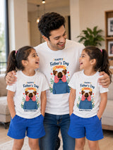 New Born & Baby Clothing | Happy Father's Day Together Dad & Twin Daughter White Sets T-shirt  | Soft T-shirt