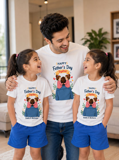 New Born & Baby Clothing | Happy Father's Day Together Dad & Twin Daughter White Sets T-shirt  | Soft T-shirt
