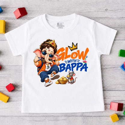 Glow With Bappa Kids T-Shirt | Ganpati Design White T-Shirt