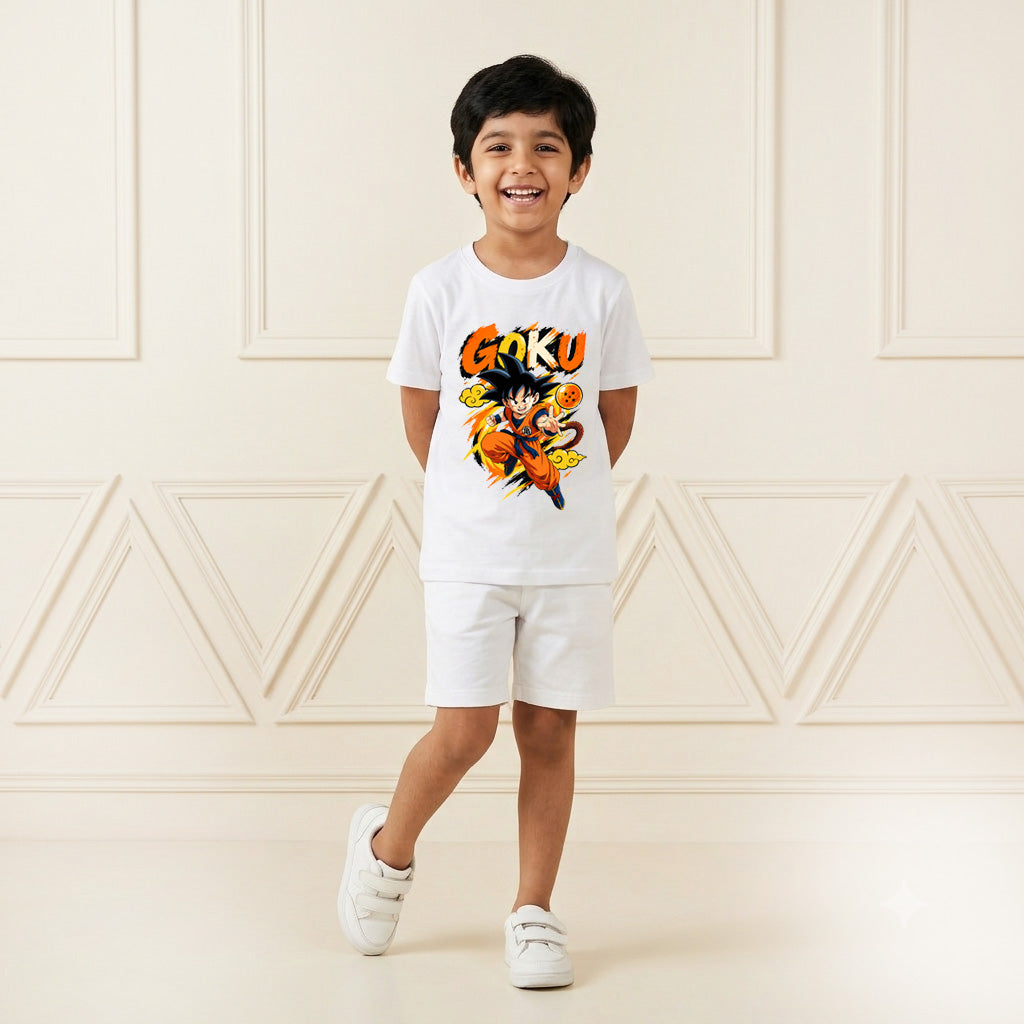 Goku Inspired Printed Kids' White T-Shirt