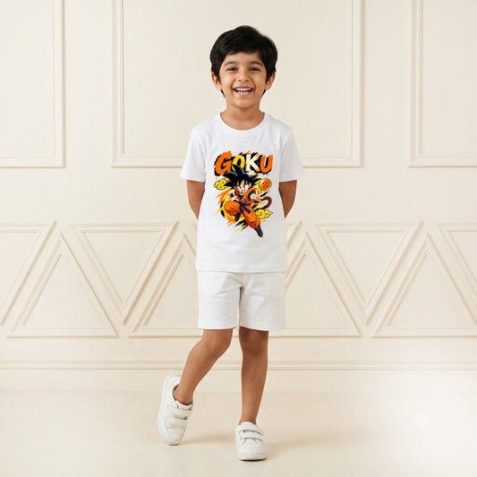 Goku Inspired Printed Kids' White T-Shirt
