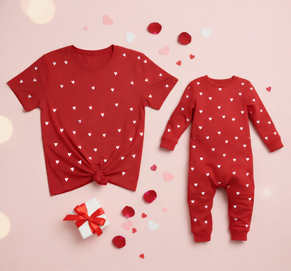 New Born & Baby Clothing | Baby’s First Valentine Outfit – Mom & Daughter Red Heart T-shirt  Duo | Soft Cotton
