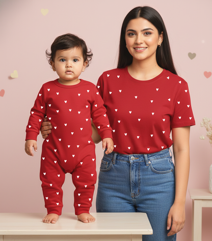 New Born & Baby Clothing | Baby’s First Valentine Outfit – Mom & Daughter Red Heart T-shirt  Duo | Soft Cotton