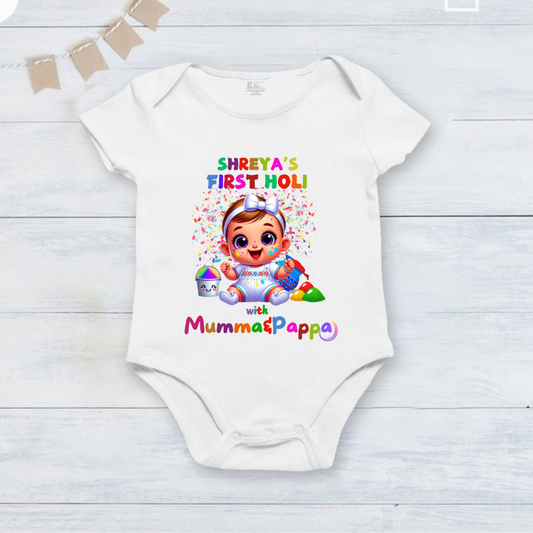 First Holi Romper baby girl