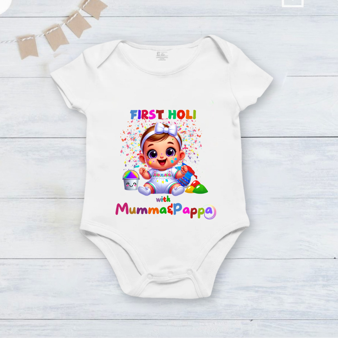 first  Holi with Mumma papa onesie