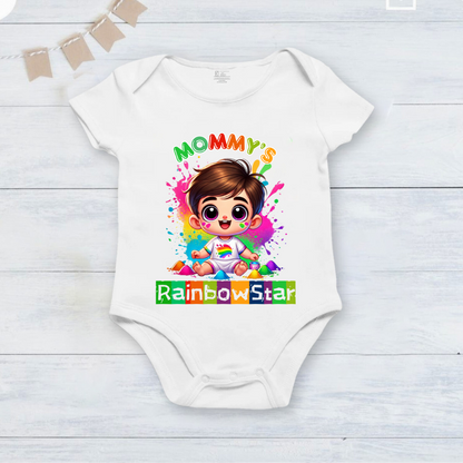 New Born & Baby Clothing | Baby My First Holi Mommy's Rainbow Star Onesies | Soft Cotton