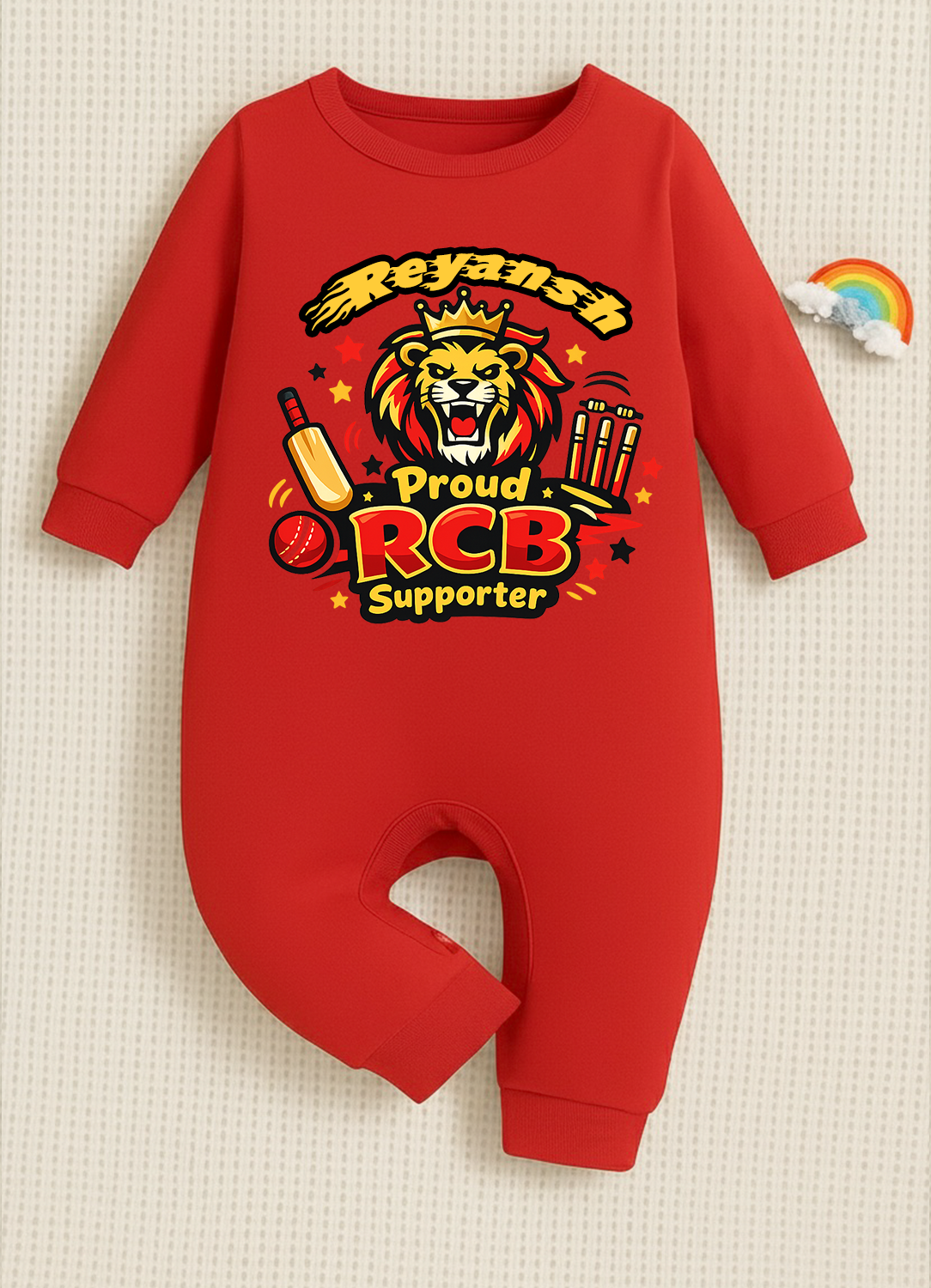 New Born & Baby Clothing | Proud RCB Supporter With Customized Baby Name Full Romper | Soft Cotton