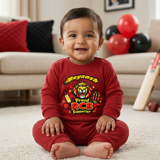 New Born & Baby Clothing | Proud RCB Supporter With Customized Baby Name Full Romper | Soft Cotton