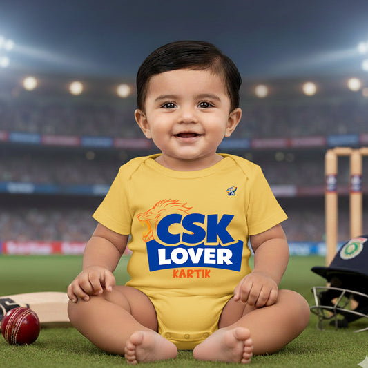 New Born & Baby Clothing | Baby’s CSK Lover With Customized Baby Name Yellow Bodysuit | Soft Cotton