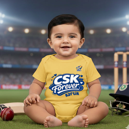 New Born & Baby Clothing | Baby’s CSK Forever With Customized Baby Name Yellow Bodysuit | Soft Cotton
