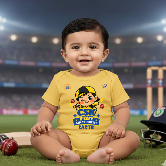 New Born & Baby Clothing | Baby’s CSK Fan Since Born With Customized Baby Name Yellow Bodysuit | Soft Cotton