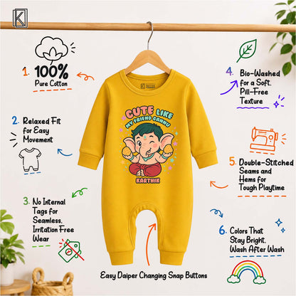 Cute Little My Friend Gannu  with customised name_ Full Yellow Romper