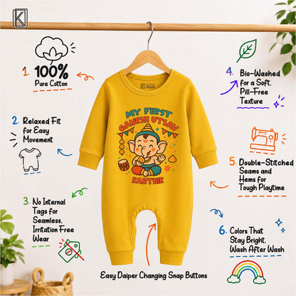 My First Ganesh Utsav with customised name_ Full Yellow Romper