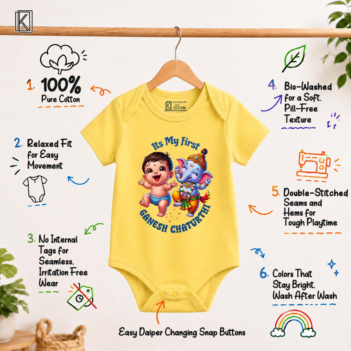 It's My First Ganesh Chaturthi_ Yellow onesie