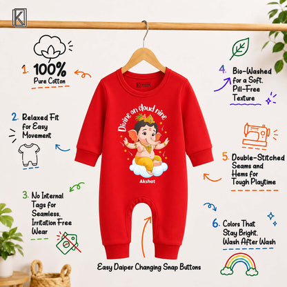 Divine On Cloud Nine with customised name_ Full Red Romper