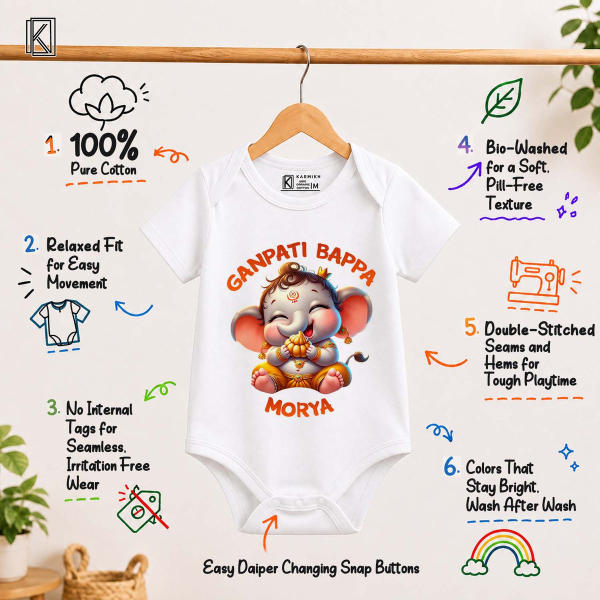Ganpati Bappa Morya_ White onesie