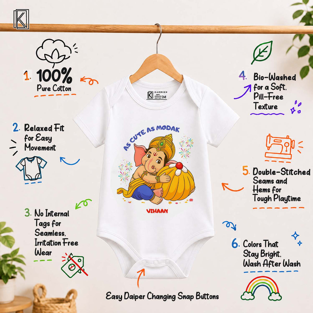 As Cute As Modak with customised name_ White Onesie