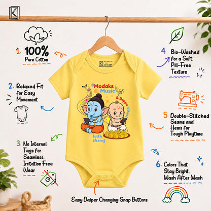 Modak's Music and Bappa Vibes with customised name_ Yellow Onesie