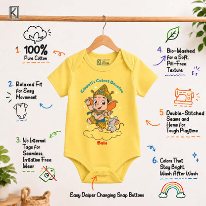 Ganpati's Cutest Devotee with customised name_ Yellow Onesie