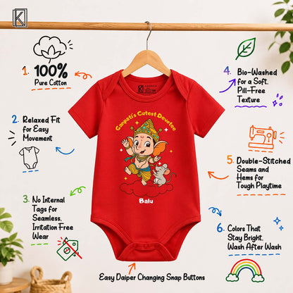 Ganpati's Cutest Devotee with customised name_ Red Onesie